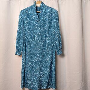 Blue Silk Dress with White Floral Accents